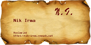 Nik Irma névjegykártya